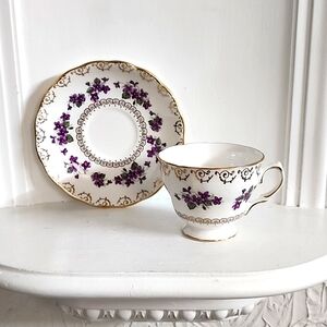 Colclough Cup and Saucer with Violet flowers and Golden scrolls Pat #8247
